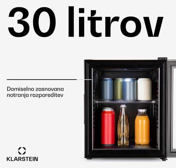 Klarstein Brooklyn 30, mini hladilnik, s steklenimi vrati, LED osvetlitvijo, policami