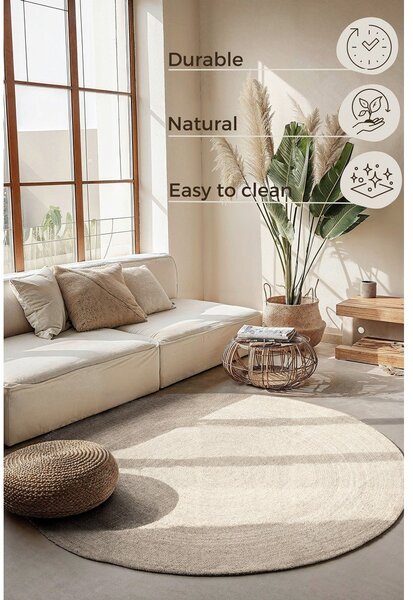 Kremno bela obojestranska/ročno tkana okrogla preproga iz jute ø 200 cm Braided – Hanse Home