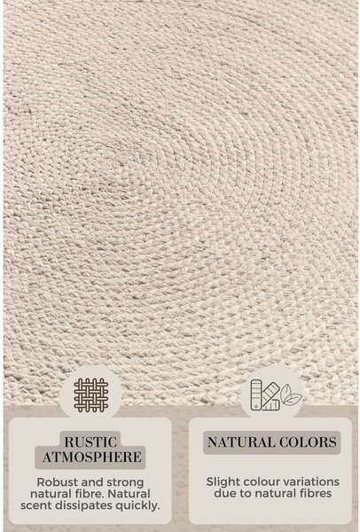 Kremno bela obojestranska/ročno tkana okrogla preproga iz jute ø 200 cm Braided – Hanse Home