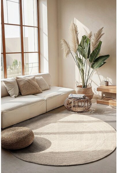 Kremno bela obojestranska/ročno tkana okrogla preproga iz jute ø 200 cm Braided – Hanse Home