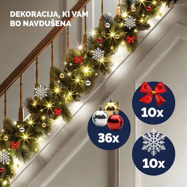 Božična girlanda ANDREA z osvetlitvijo na daljinsko upravljanje, okrašena, 5 m, zelena Casaria
