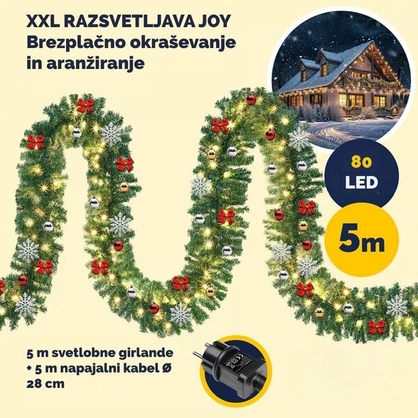 Božična girlanda ANDREA z osvetlitvijo na daljinsko upravljanje, okrašena, 5 m, zelena Casaria