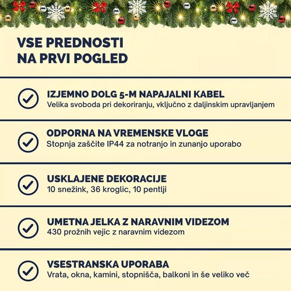Božična girlanda ANDREA z osvetlitvijo na daljinsko upravljanje, okrašena, 5 m, zelena Casaria