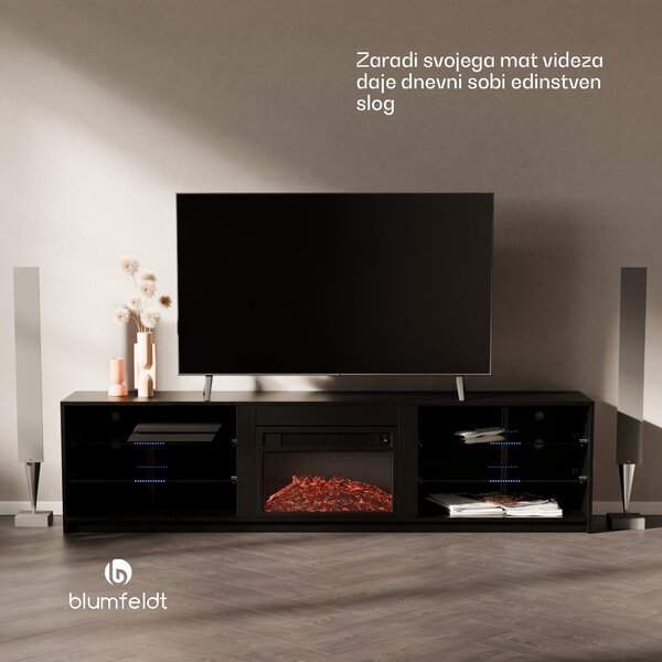 Blumfeldt Perth Medium Lowboard TV omarica z električnim kaminom, 160 x 40 x 30 cm, LED