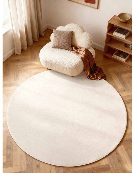 Kremno bela ročno tkana volnena okrogla preproga ø 200 cm Puristic Knots – Elle Decoration