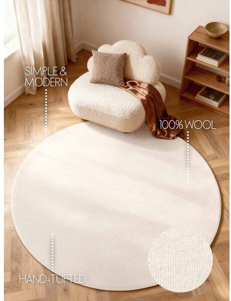Kremno bela ročno tkana volnena okrogla preproga ø 200 cm Puristic Knots – Elle Decoration