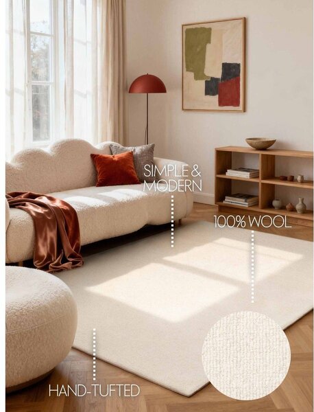 Kremno bela ročno tkana volnena preproga 140x200 cm Puristic Knots – Elle Decoration