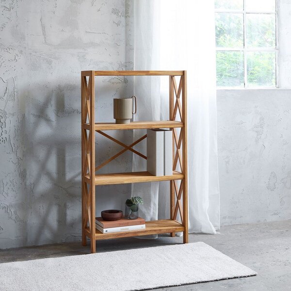 Regal iz masivnega hrasta v naravni barvi 70x124 cm X-Shelf – Unique Furniture