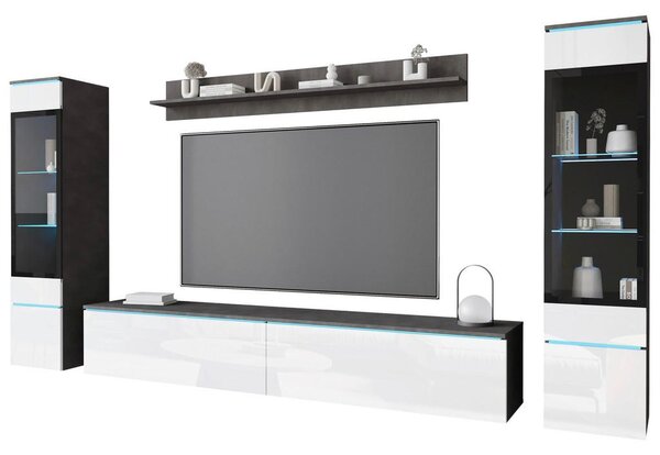 P & B Dnevni Regal Vera, Bela, Antracit, 4-Delno, Led