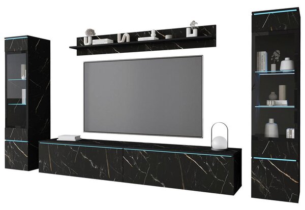 P & B Dnevni Regal Vera, Črna Marmorirana, 4-Delno, Led