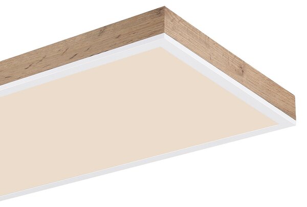 Globo LED stropna svetilka Doro, dolžina 120 cm, temni les, CCT, zatemnjen, Les, Dnevna soba / jedilnica, Kovina, Sodobni