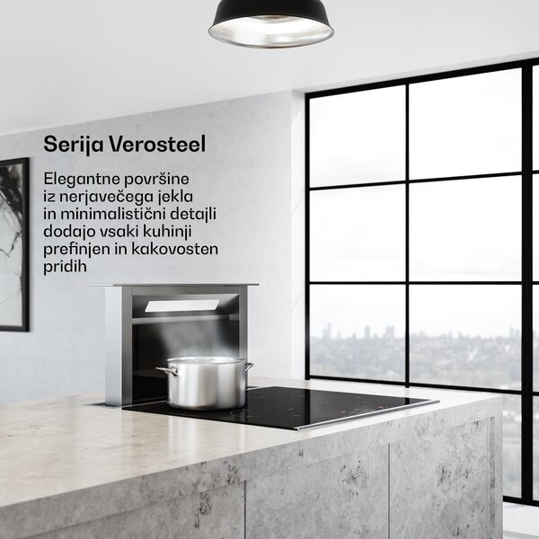 Klarstein Vgradna napa Verosteel, minimalistična, zmogljiva, EEC A++, 853,3 m³/h, 60 cm