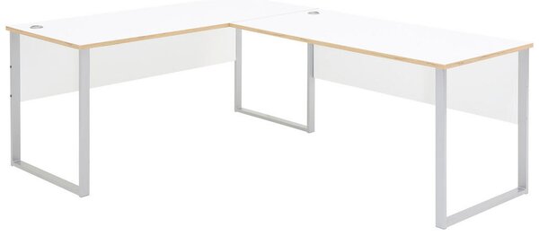KOTNA PISALNA MIZA kovina, leseni material srebrne barve, bela, hrast artisan
