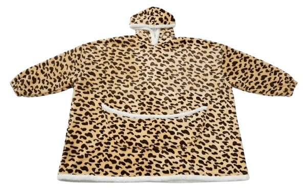 Topla odeja z imitacijo ovčje volne z rokavi in kapuco LEOPARD, kremna