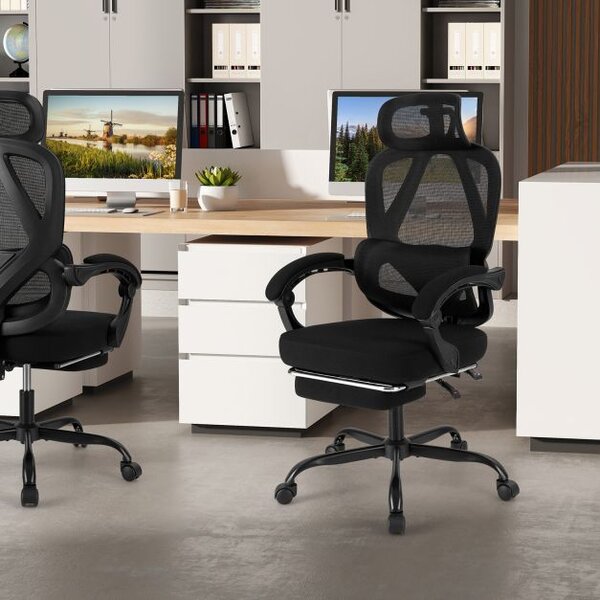 Ergonomski pisarniški stol z zložljivim naslonom za noge, pisarniški stol z nastavljivim naslonjalom, vrtljiv stol za domačo uporabo