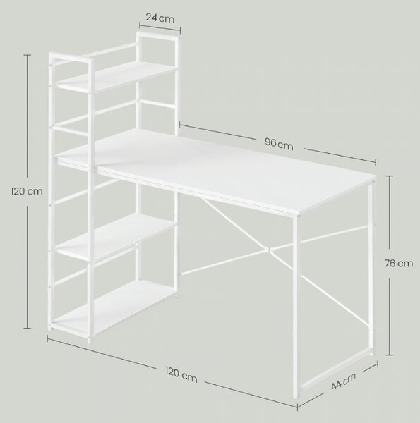 Pisalna miza MAX 4.0 z regalom 120x44 cm, bela