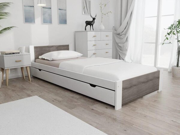 Postelja IKAROS 80 x 200 cm, bela/hrast tartuf Posteljno dno: Brez posteljnega dna, Vzmetnica: Brez vzmetnice