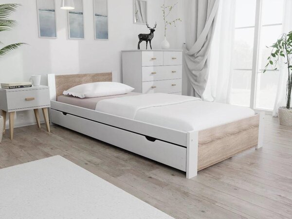 Postelja IKAROS 80 x 200 cm, bela/dub sonoma Posteljno dno: Z letveno posteljno dno, Vzmetnica: Brez vzmetnice