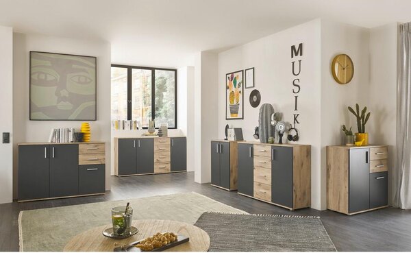 MID.YOU Široka Komoda Bc 1040, Barva Hrasta, Siva