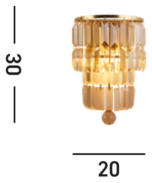 Stenska svetilka Empire, medenina/jantar, kristalno steklo, jeklo, IP44