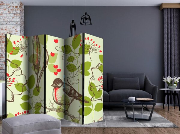 Artgeist Paravan Bird And Lilies I, 5-Delni, Dvostranski