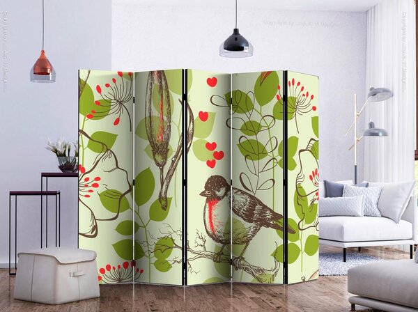 Artgeist Paravan Bird And Lilies I, 5-Delni, Dvostranski