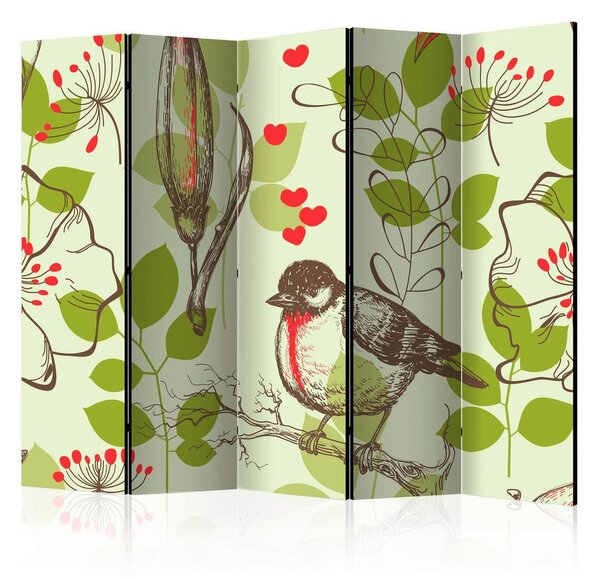 Artgeist Paravan Bird And Lilies I, 5-Delni, Dvostranski