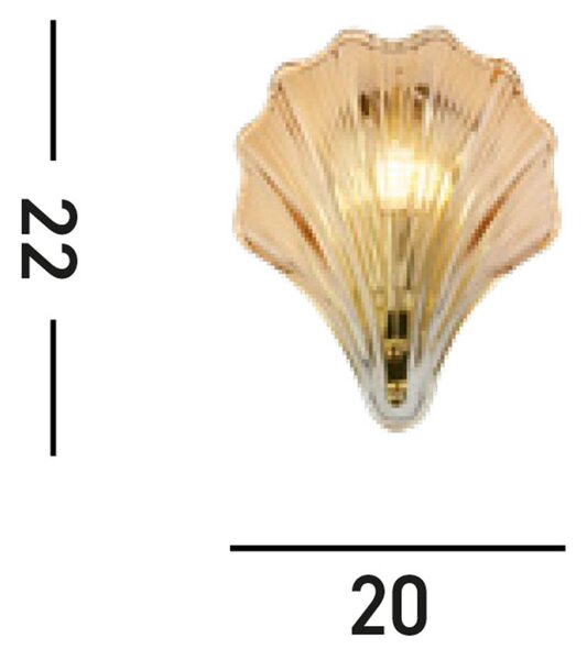 Stenska svetilka Shell, jantarno obarvana, oblika lupine, steklo, IP44