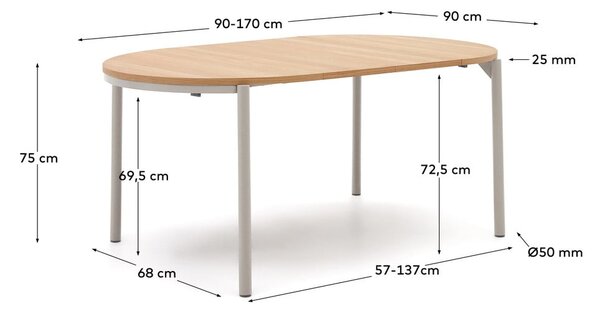 Okrogla raztegljiva jedilna miza z mizno ploščo v hrastovem dekorju v naravni barvi ø 90 cm Montuiri – Kave Home