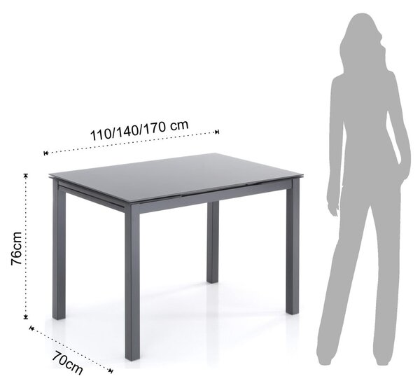 Raztegljiva jedilna miza s stekleno mizno ploščo 70x110 cm Fast – Tomasucci