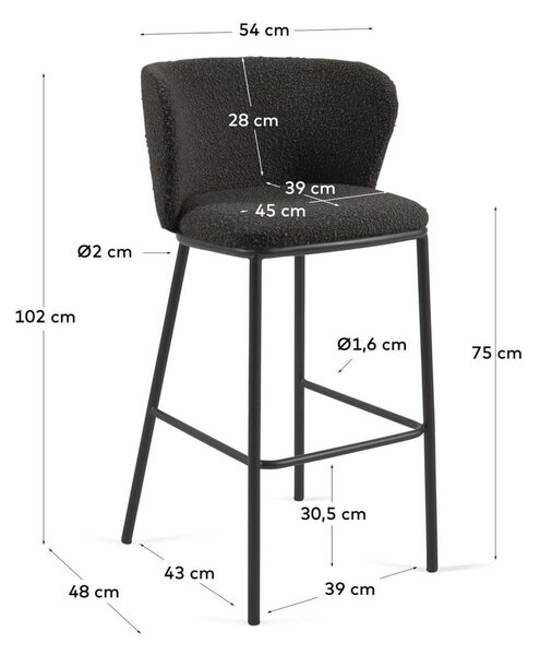 Črni barski stoli v kompletu 2 ks (višina sedeža 75 cm) Ciselia – Kave Home