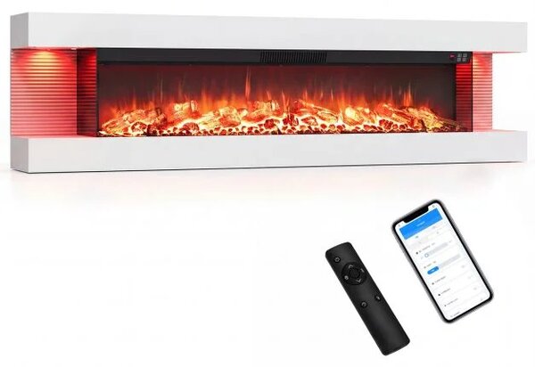 Električni kamin, 3-stranski, grelec 750 W/1500 W, električni kamin z LED stranskimi lučmi, bel