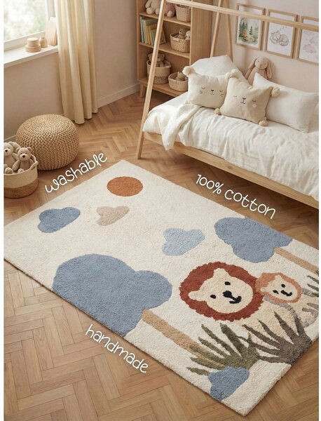 Kremno bela pralna/ročno tkana bombažna otroška preproga 140x200 cm Snuggle Lionel – Hanse Home