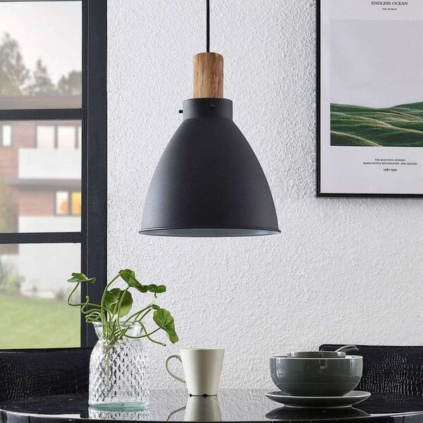 Lindby viseča svetilka Trebale, E27, Ø 28 cm, črna, kovina, zatemnjen, Črna, Dnevna soba / jedilnica, Kovina, Skandinavski