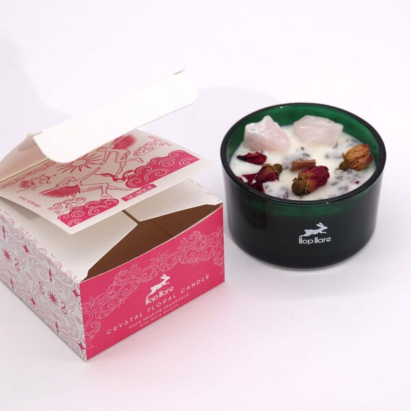Hop Hare Kristalna čarobna sveča – Plamen ljubezni - Soy Wax, Fragrance, Glass, Gemstones - Home warming - Dan žena