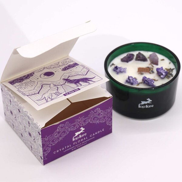 Hop Hare Kristalna sveča – Skrivnost Lune - Soy Wax, Fragrance, Glass, Gemstones - Majhna pozornost