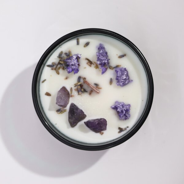 Hop Hare Kristalna sveča – Skrivnost Lune - Soy Wax, Fragrance, Glass, Gemstones - Majhna pozornost