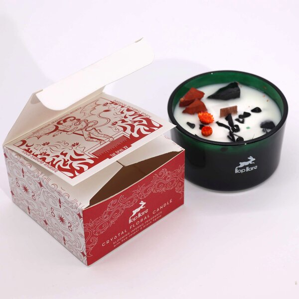 Hop Hare Kristalna sveča – Plamen skušnjave - Soy Wax, Fragrance, Glass, Gemstones - Majhna pozornost - Dan žena