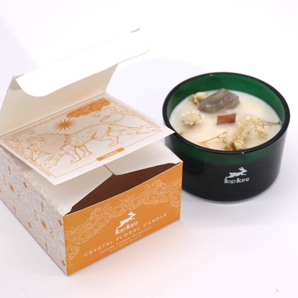 Hop Hare Kristalna čarobna sveča – Srce leva - Soy Wax, Fragrance, Glass, Gemstones - Home warming - Dan žena