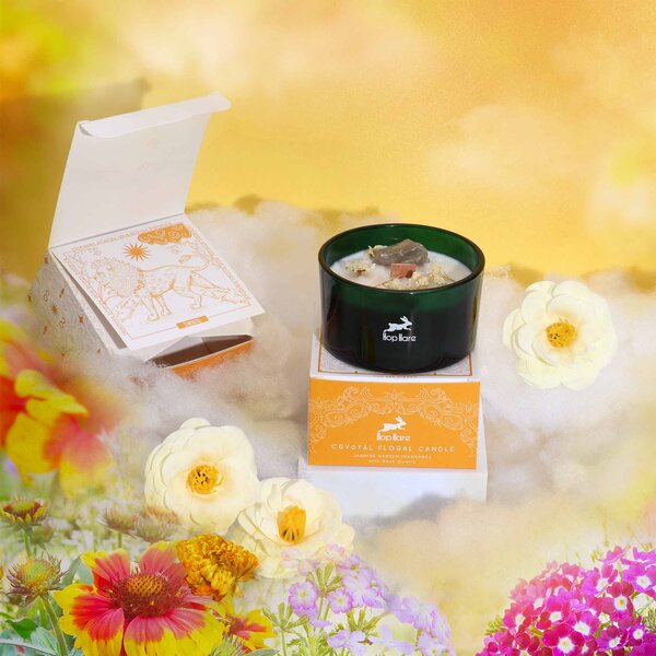 Hop Hare Kristalna čarobna sveča – Srce leva - Soy Wax, Fragrance, Glass, Gemstones - Home warming - Dan žena