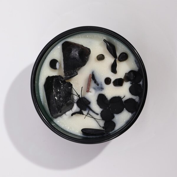 Hop Hare Kristalna sveča – Kralj mečev - Soy Wax, Fragrance, Glass, Gemstones - Majhna pozornost - Za 30 let