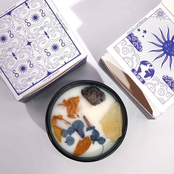 Hop Hare čarobna kristalna sveča – Sonce - Soy Wax, Fragrance, Glass, Gemstones - Majhna pozornost - Dan žena