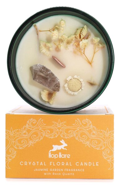 Hop Hare Kristalna čarobna sveča – Srce leva - Soy Wax, Fragrance, Glass, Gemstones - Home warming - Dan žena