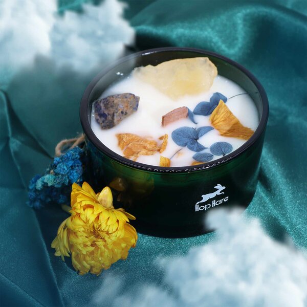 Hop Hare čarobna kristalna sveča – Sonce - Soy Wax, Fragrance, Glass, Gemstones - Majhna pozornost - Dan žena