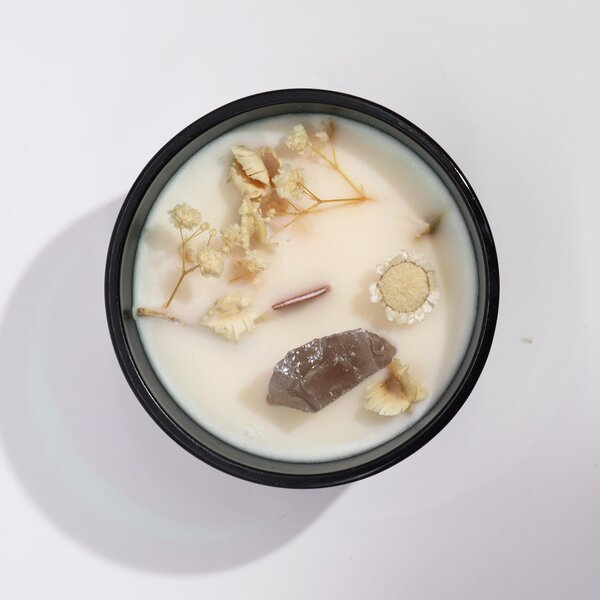 Hop Hare Kristalna čarobna sveča – Srce leva - Soy Wax, Fragrance, Glass, Gemstones - Home warming - Dan žena