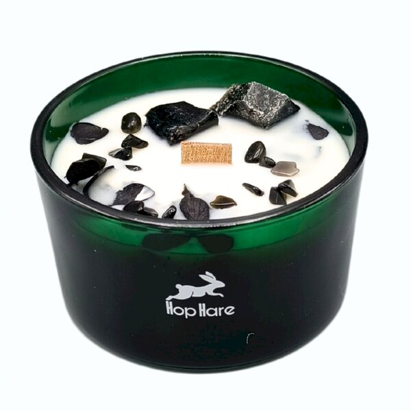 Hop Hare Kristalna sveča – Kralj mečev - Soy Wax, Fragrance, Glass, Gemstones - Majhna pozornost - Za 30 let