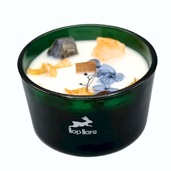 Hop Hare čarobna kristalna sveča – Sonce - Soy Wax, Fragrance, Glass, Gemstones - Majhna pozornost - Dan žena