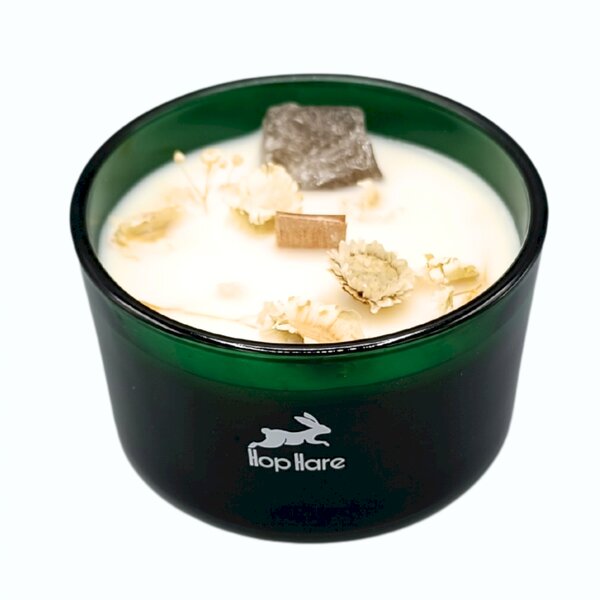 Hop Hare Kristalna čarobna sveča – Srce leva - Soy Wax, Fragrance, Glass, Gemstones - Home warming - Dan žena