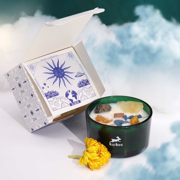 Hop Hare čarobna kristalna sveča – Sonce - Soy Wax, Fragrance, Glass, Gemstones - Majhna pozornost - Dan žena