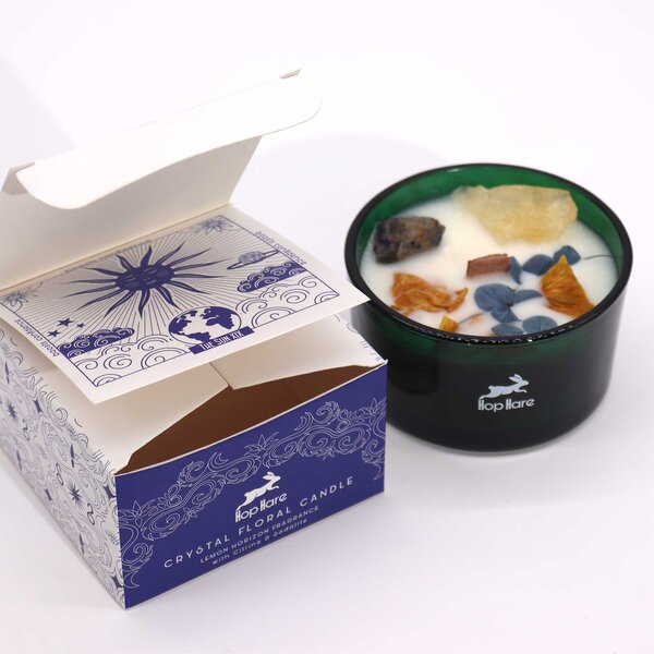Hop Hare čarobna kristalna sveča – Sonce - Soy Wax, Fragrance, Glass, Gemstones - Majhna pozornost - Dan žena